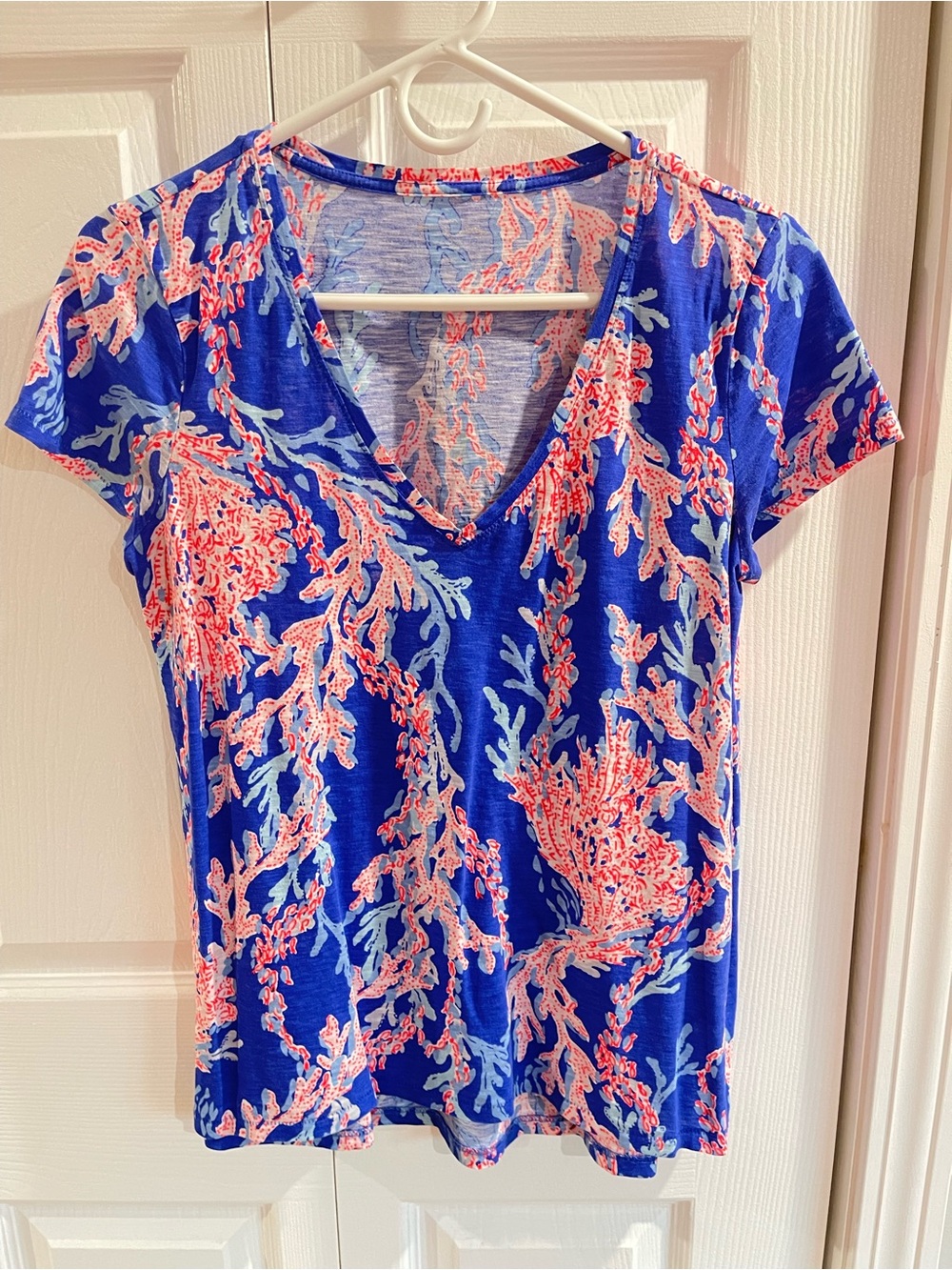 Lilly Pulitzer Etta V Neck T-shirt Borealis Blue Swim on Over